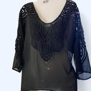 Black sheer blouse with lace details M Love Stitch